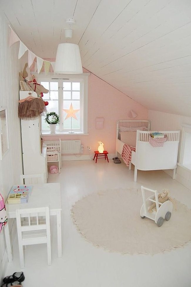 Pink-Lit Sloped Ceiling Bedroom