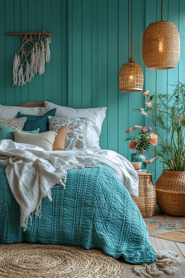 Turquoise Boho Sleep Space With Shimmering Shells