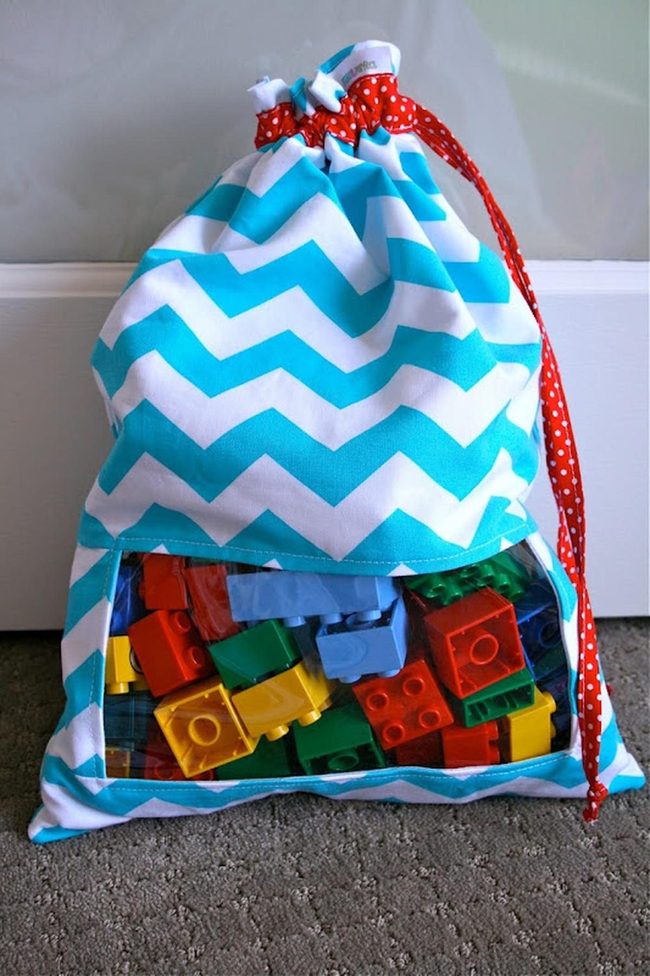 Blue Zigzag Toy Bags With Peek Window