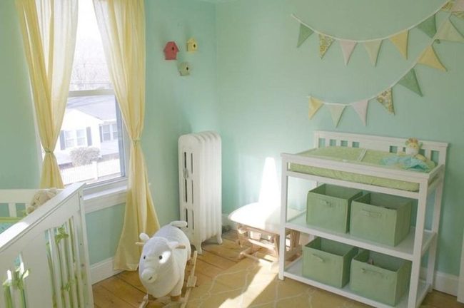 Mint Green Nursery With Birdhouses