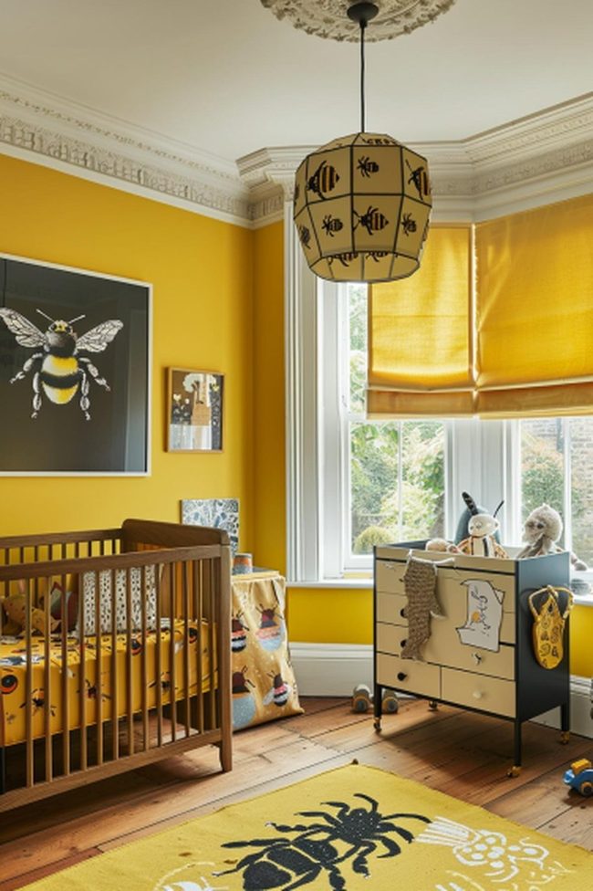 Yellow Bee Nursery With Honeycomb Accents