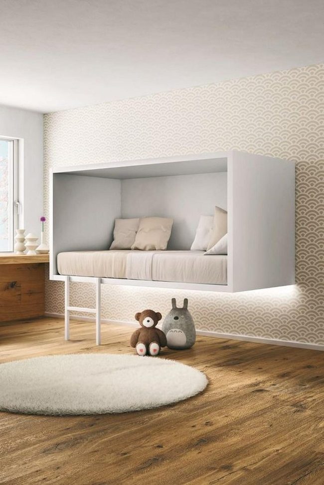 Floating Bed With Warm Wood