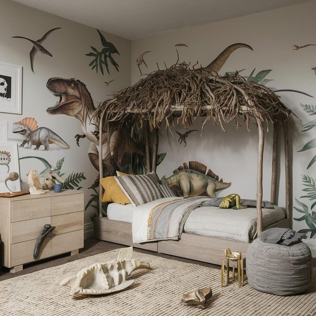 Cream Walls Dinosaur Mural Adventure