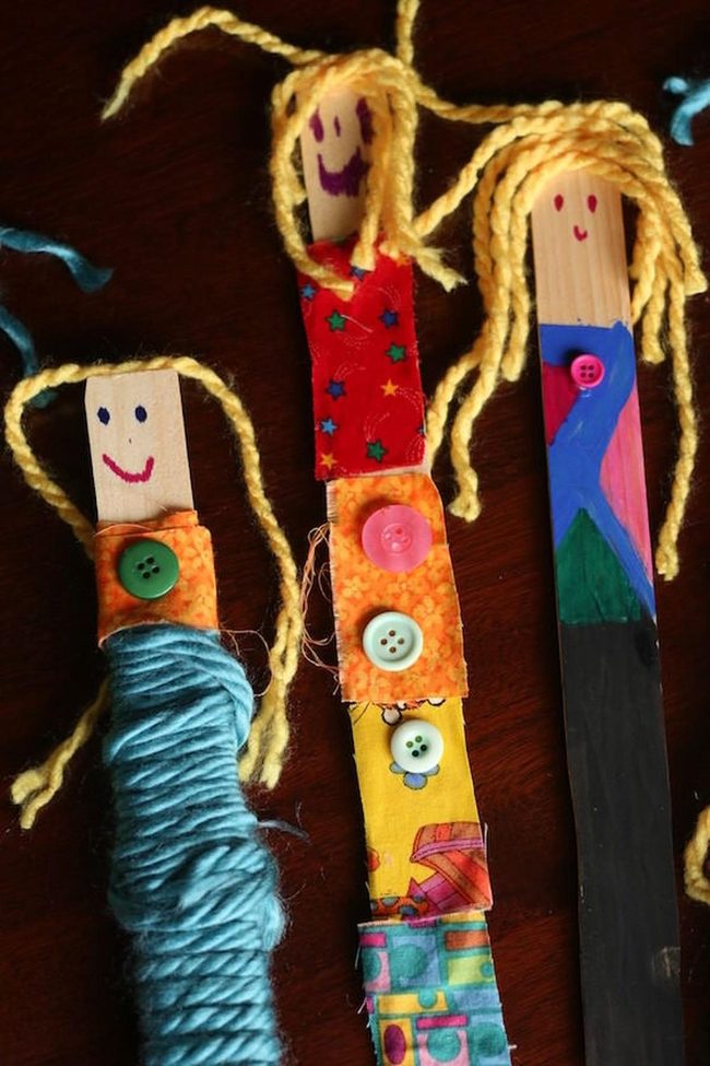 Yellow Yarn Wooden Dolls