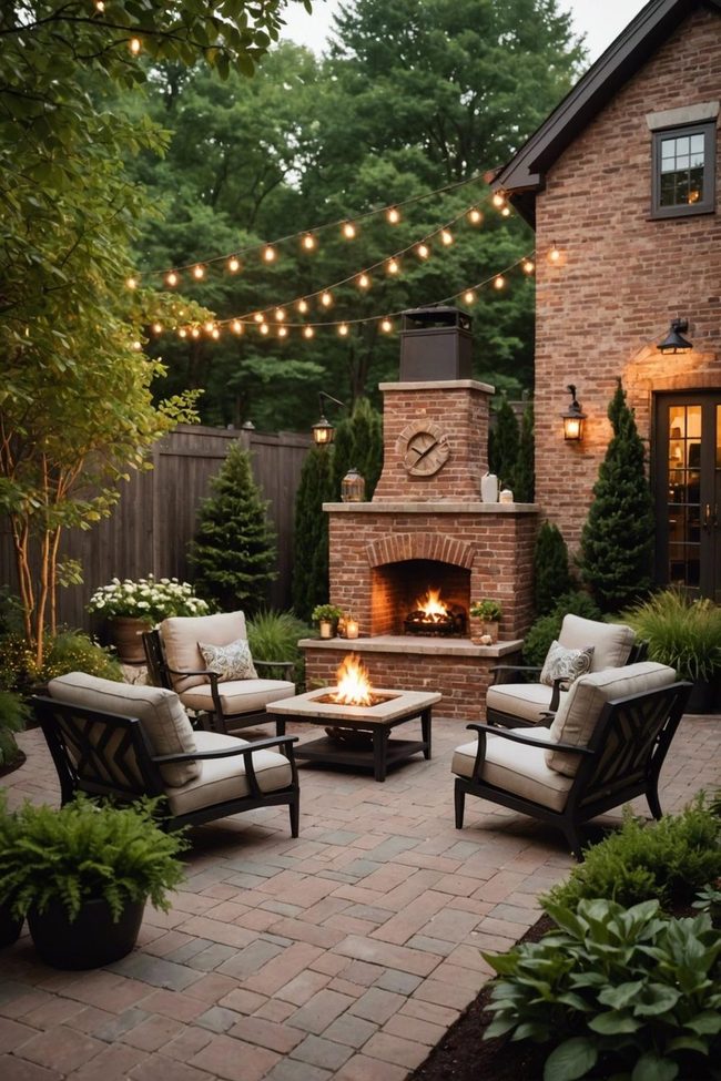Brick Patio Fireplace Gathering Space