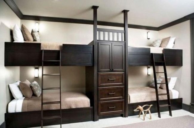 Dark Wood Twin Bunks Storage