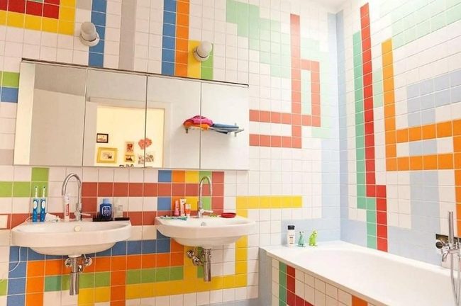 Multicolor Geometric Tile Bathroom