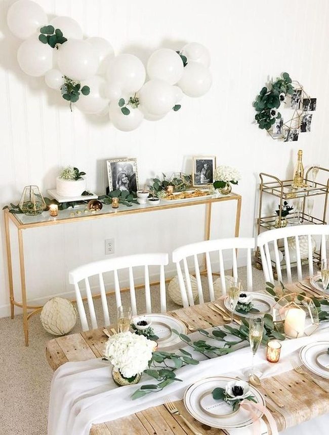 White Wood Table With Gold Accents