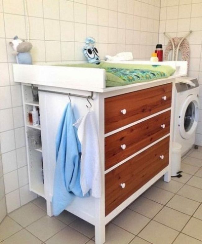 White Tile Nursery with Wood Dresser