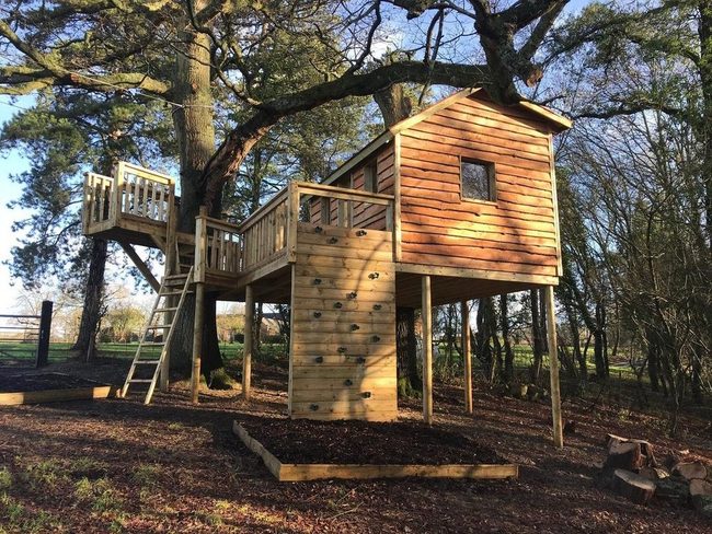 Multilevel Treehouse With Climbing Walls