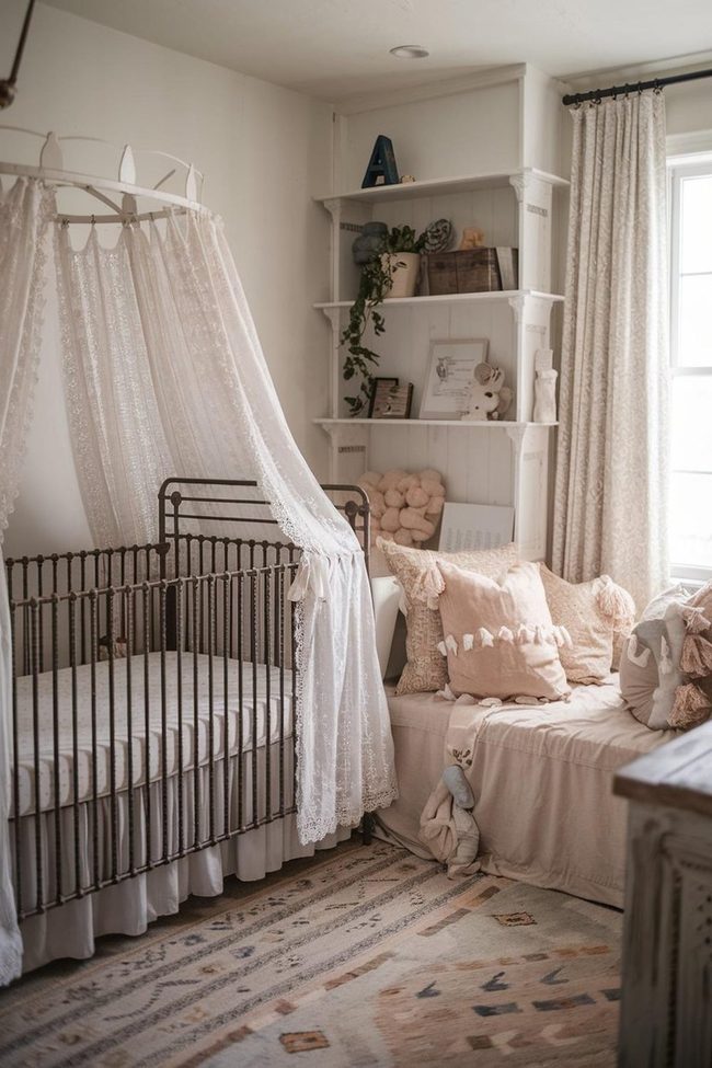 Antique Iron Crib with Lace
