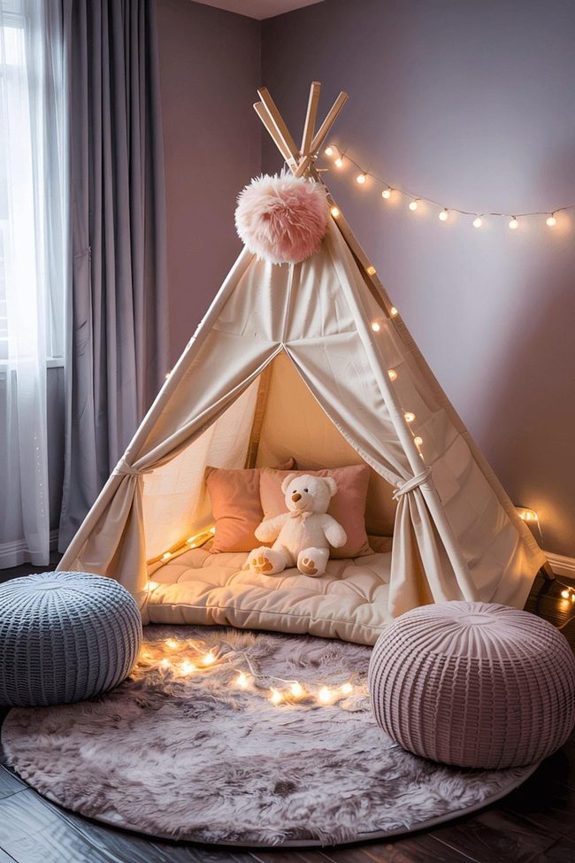 White Canvas Tent With Glowing Fairy Lights