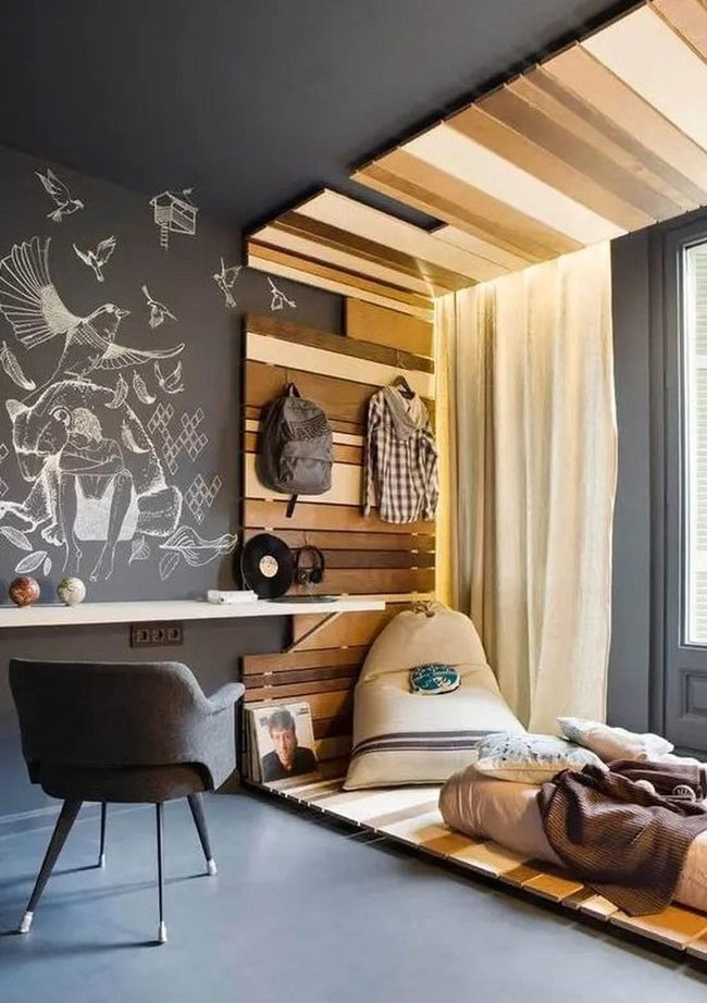 Dark Wood With Chalk Birds
