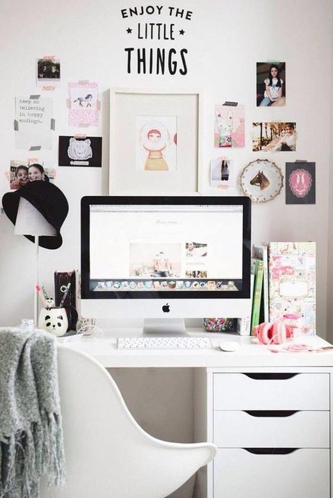 White Desk With Colorful Wall Art
