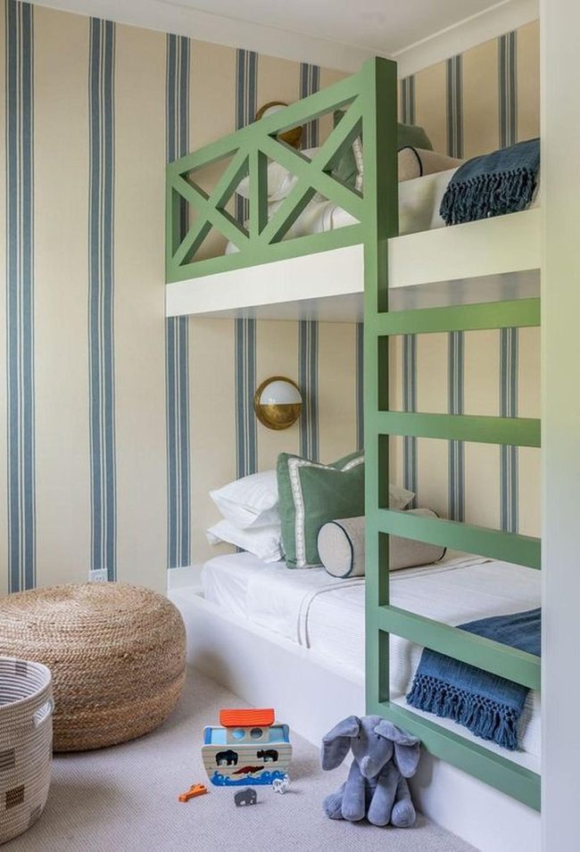 Green Bunk Beds, Striped Walls