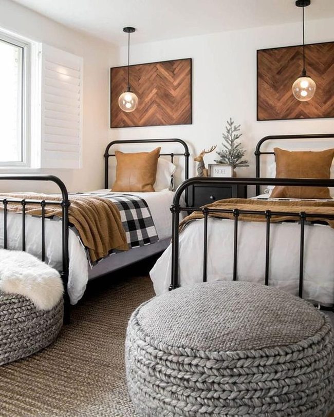 Dual Beds, White Linens, Brown Accents