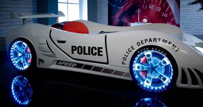 Blue Police Car Bed Racing