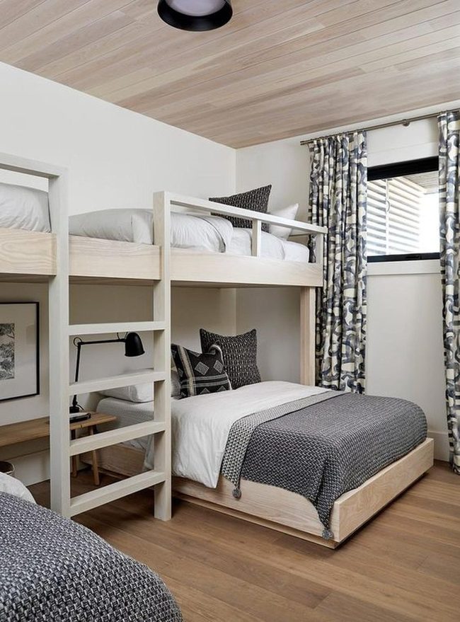 Light Wood Twin Bunks Bedroom