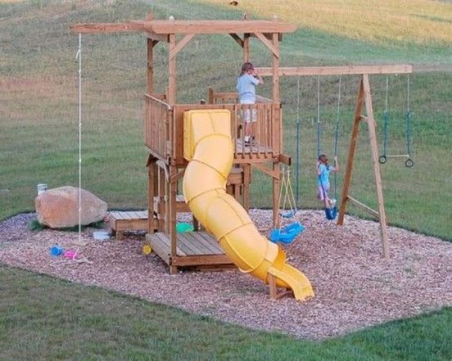 Yellow Spiral Slide Wooden Playground