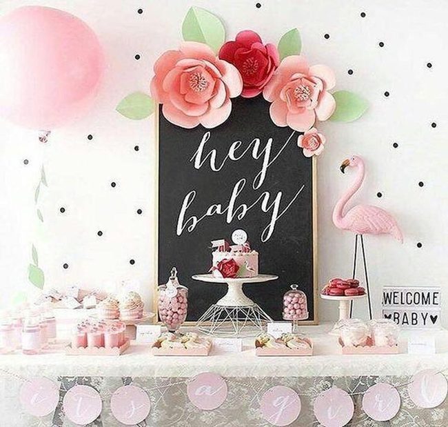 Pink Paper Florals Baby Announcement