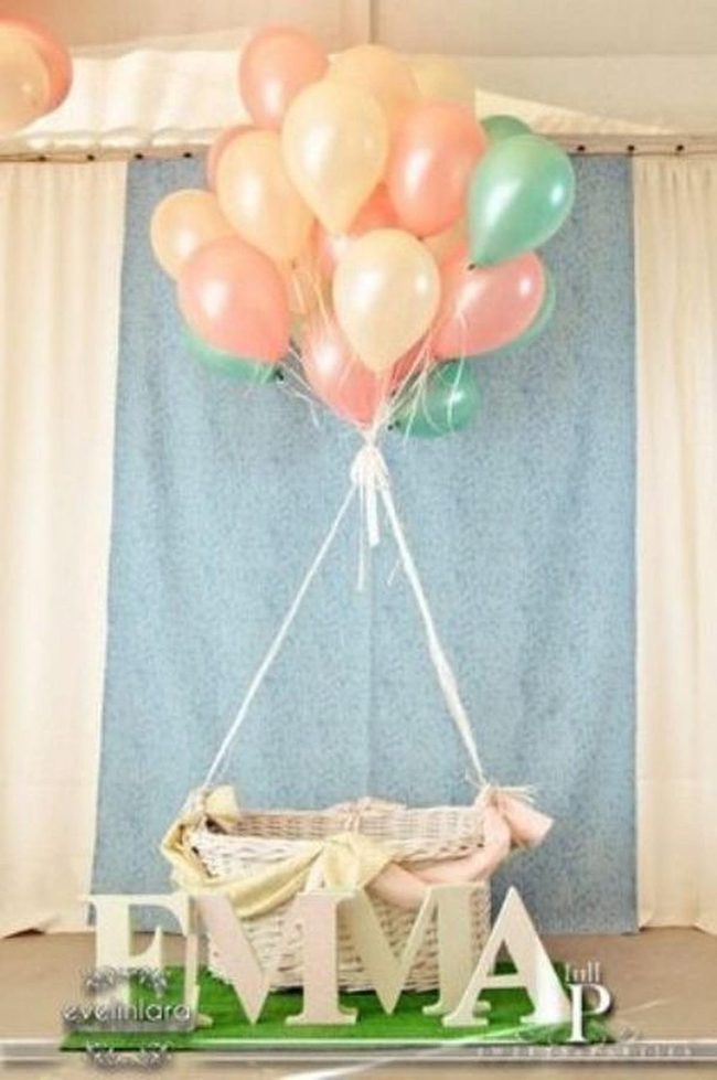 Pastel Balloons Float Over Wicker Basket
