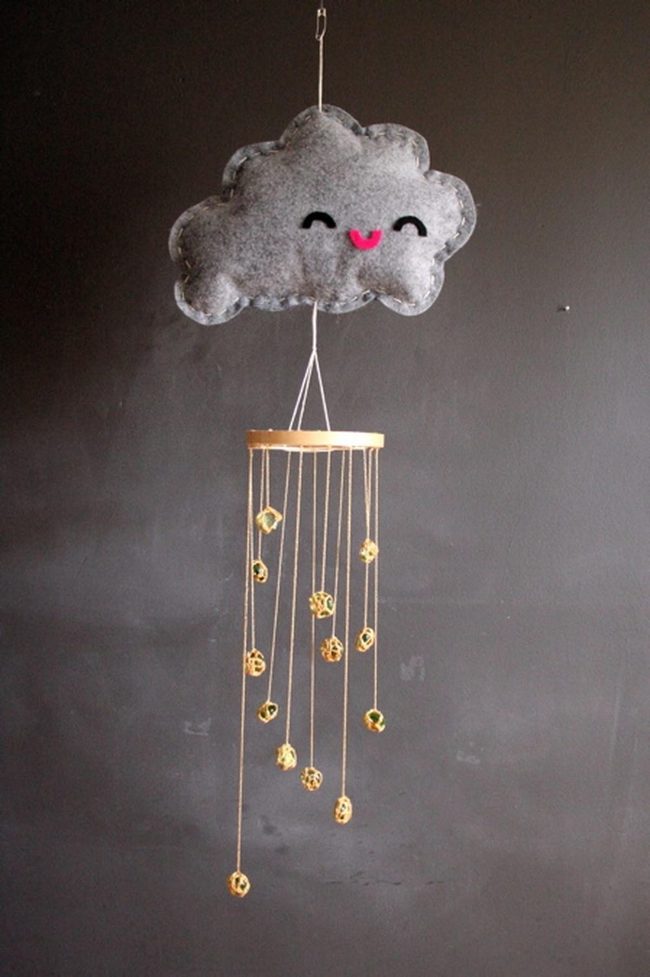 Grey Felt Cloud With Pink Smile