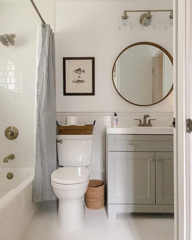 Gray Vanity With Circular Mirror