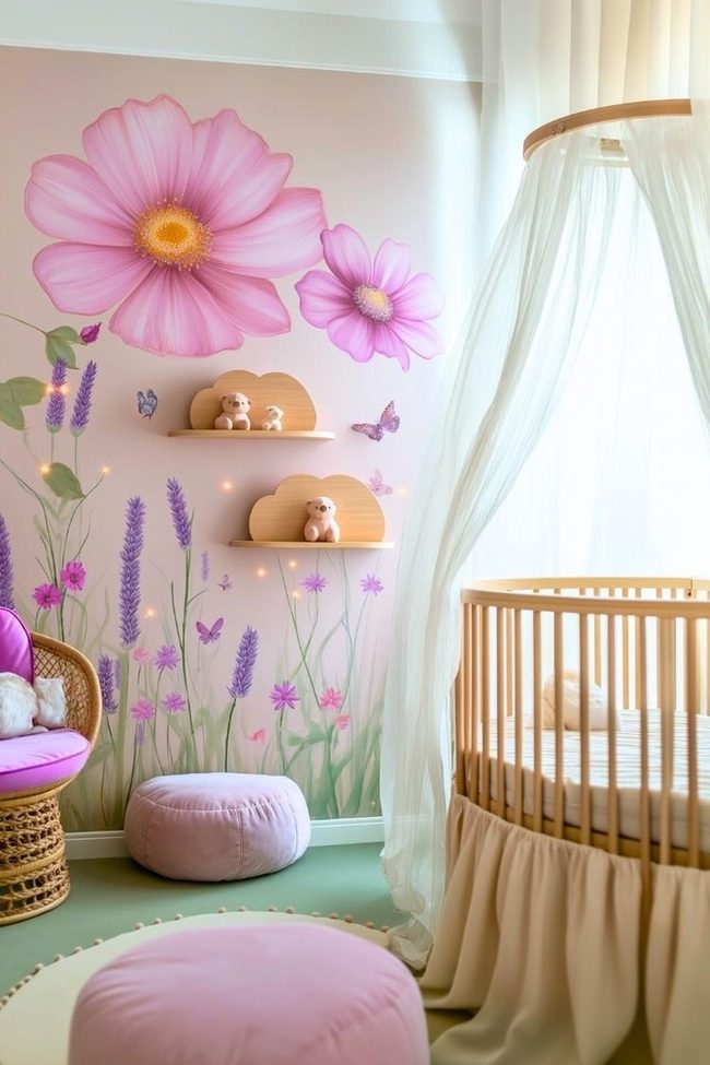 Oversized Watercolor Florals Nursery Wall