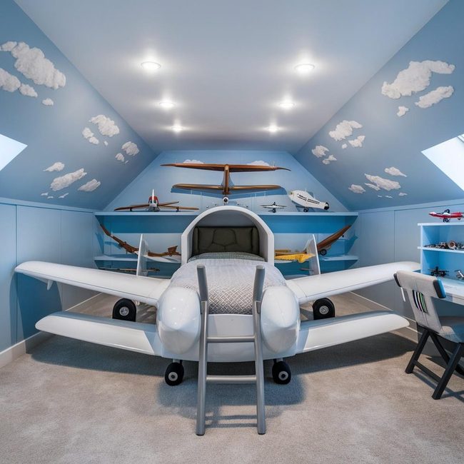 Sky-Blue Clouds and Airplane Bed