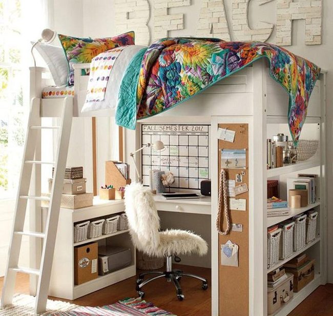 Teal And Orange Lofted Workspace