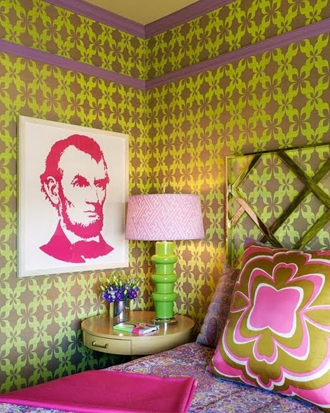 Green And Purple Floral Bedroom