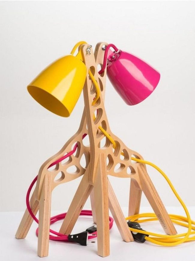 Yellow Pink Metal Giraffe Lamps