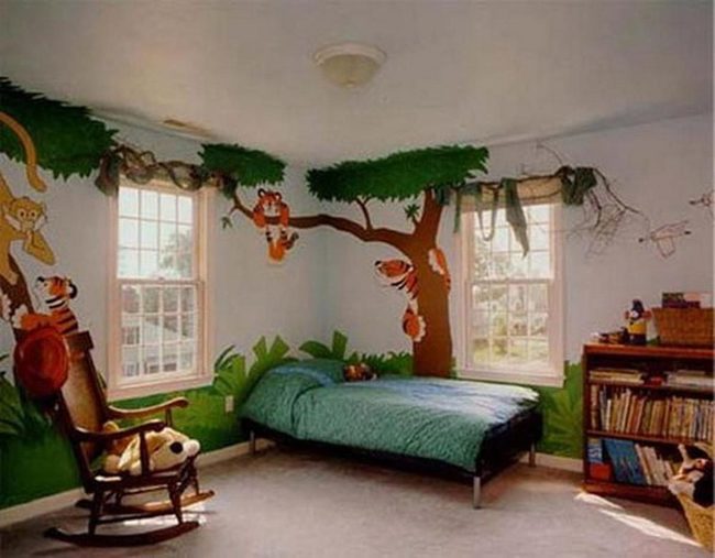 Jungle Mural Green Bedroom