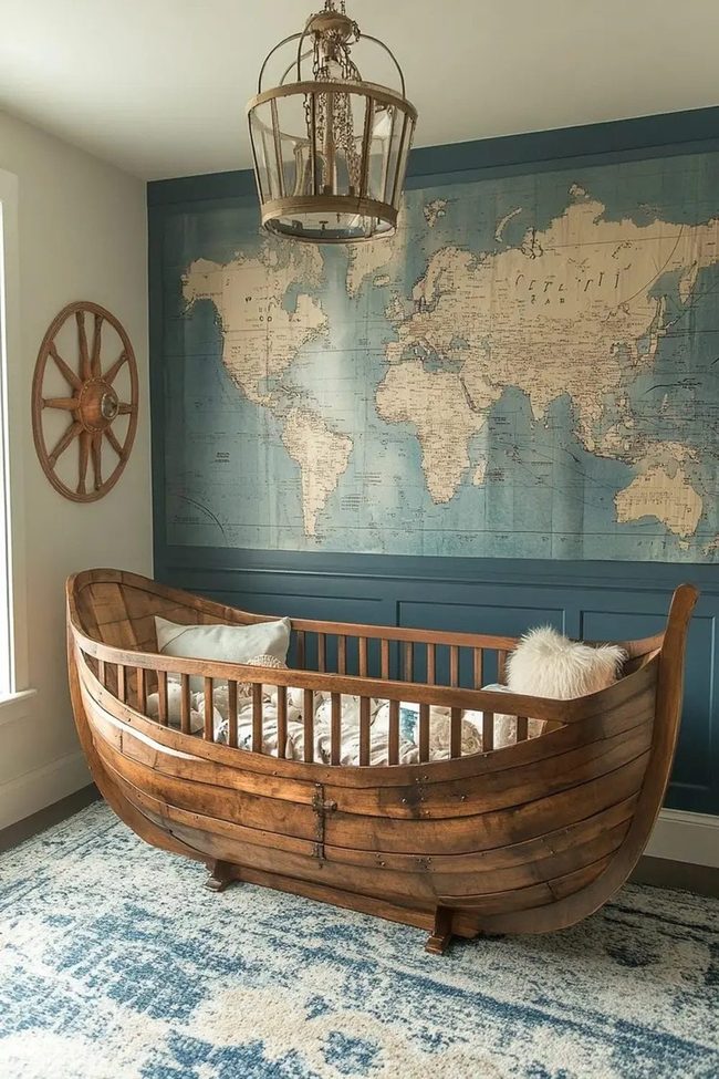Wooden Boat Crib, Deep Blue