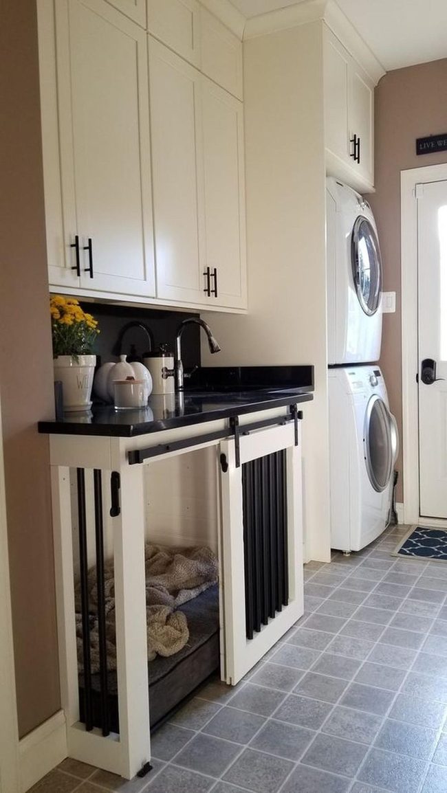 White Cabinets Black Hardware Laundry