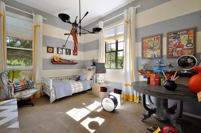 Airplane Light Striped Bedroom