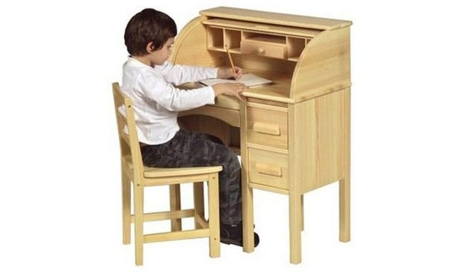 Sunlit Wood Roll-Top Desk