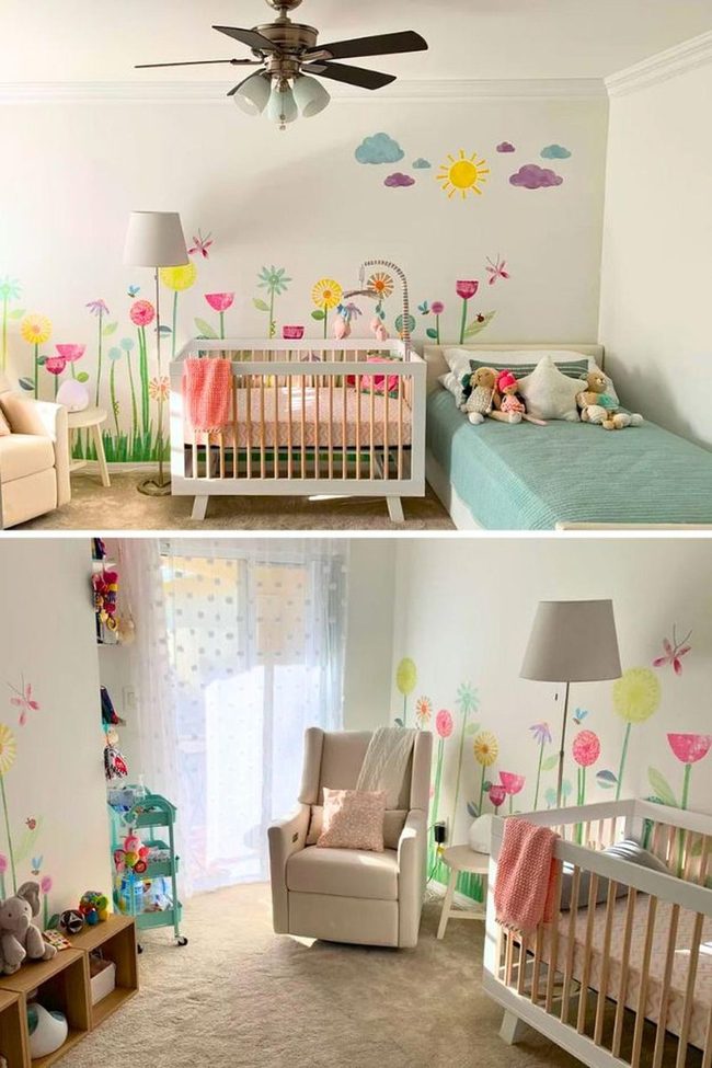 Floral Wall Decals Meet Sunny Cloud Mural