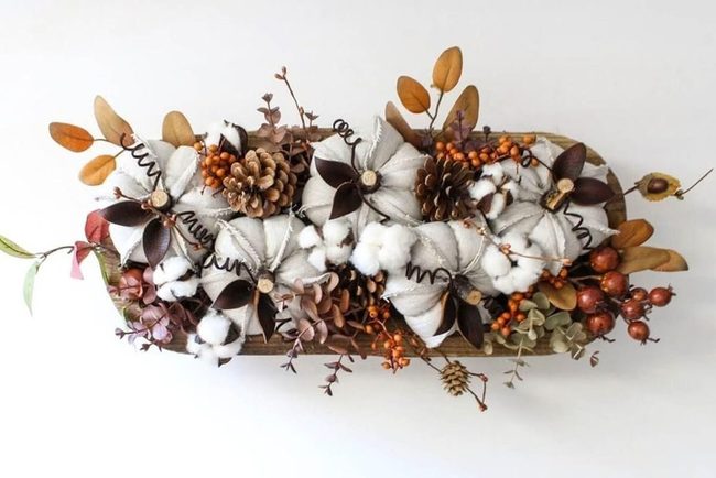 Wooden Bowl Pumpkin Centerpiece