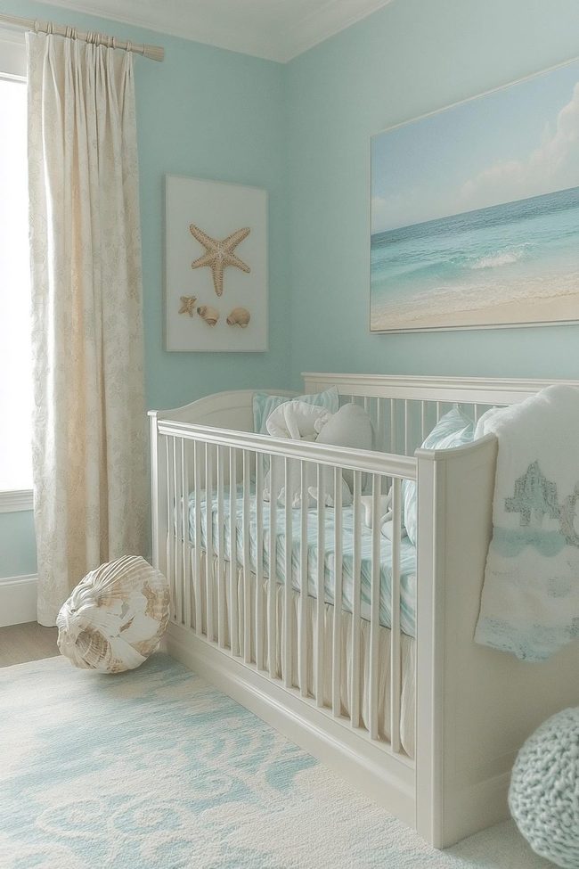 Seafoam Green Nursery With Seashell Elements