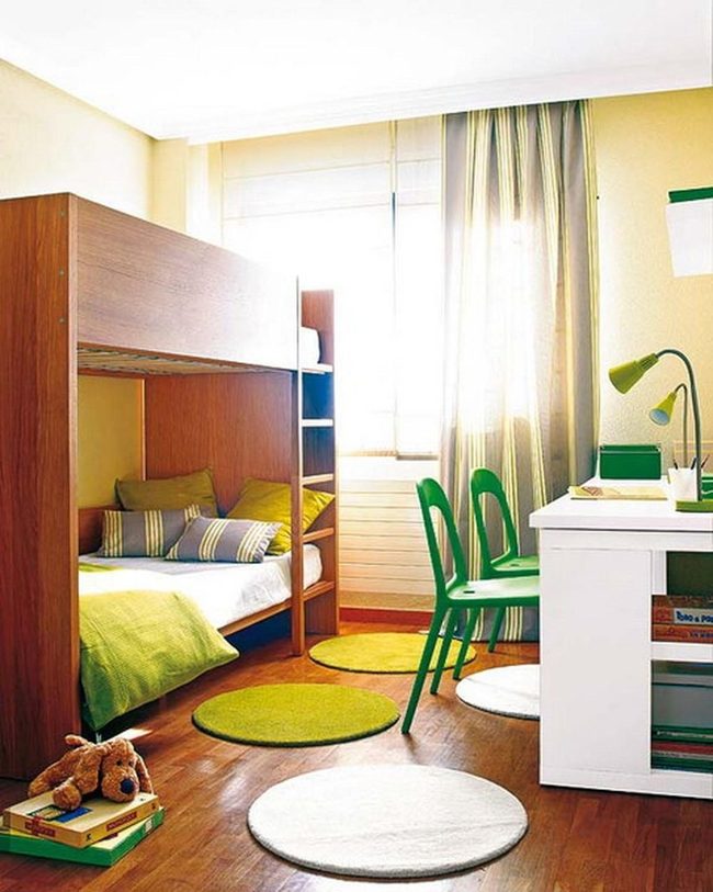 Green Workspace With Natural Wood