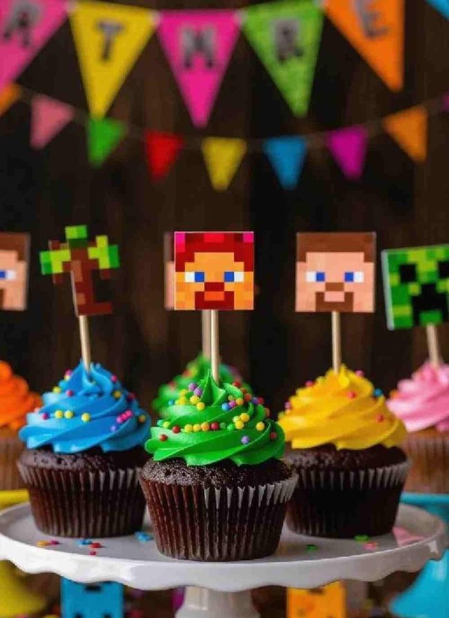 Pixelated Game Characters On Dessert Toppers