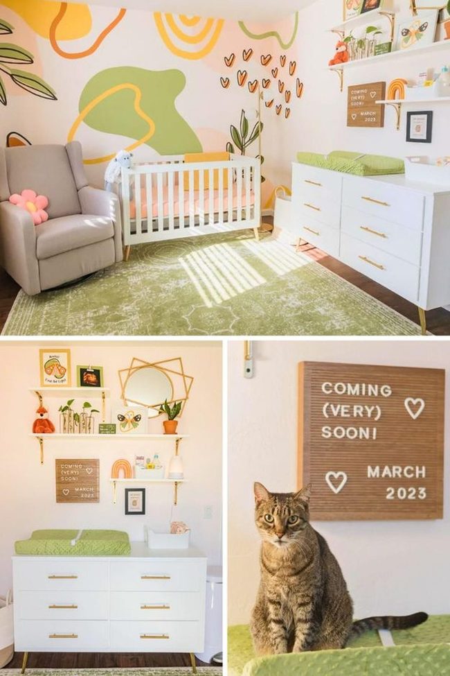 Muted Gray Nursery With Living Plants