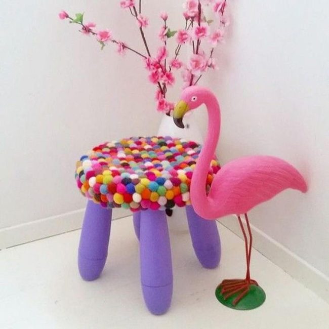 Purple Felt Ball Stool