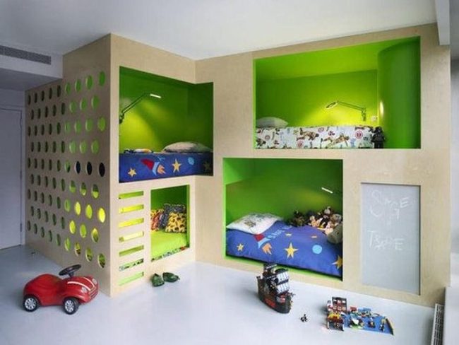 Green Dual Beds With Wooden Frames