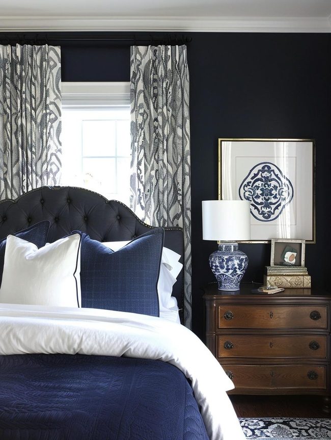 Navy and Neutral Bedroom Elegance