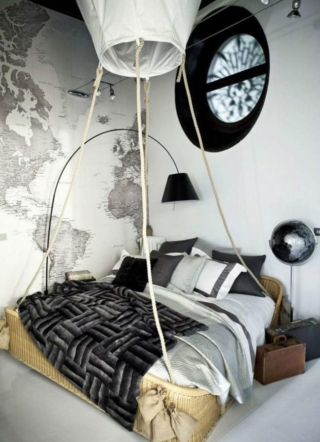 World Map Bedroom With Suitcases