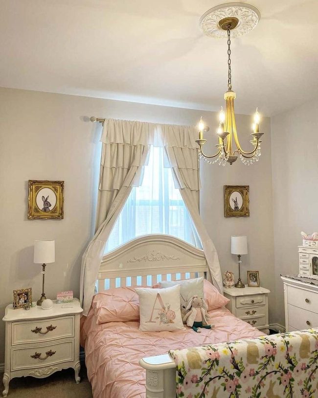 Chandelier-Lit Cream Bedroom