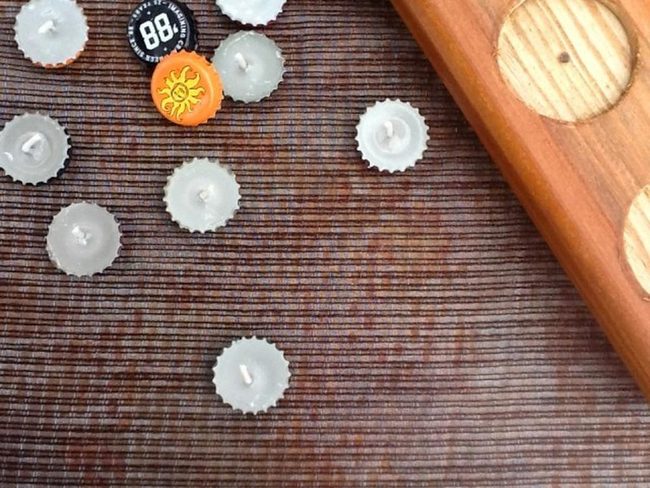 Wooden Board, Colorful Caps, Candlelight