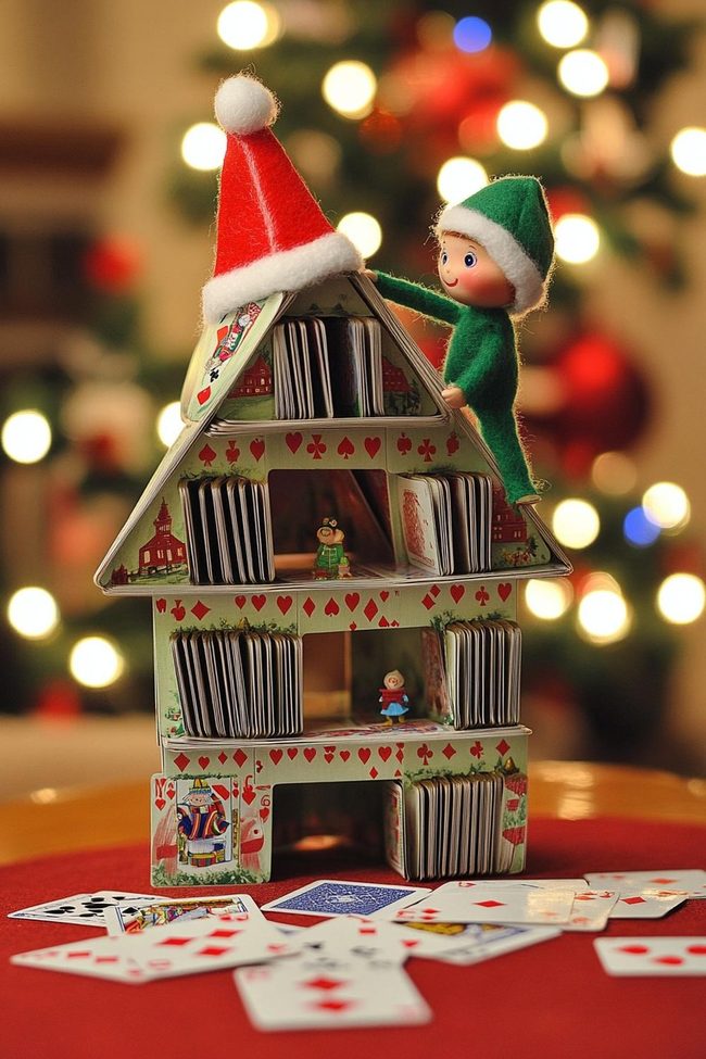 Elf Building Towering Card Structure